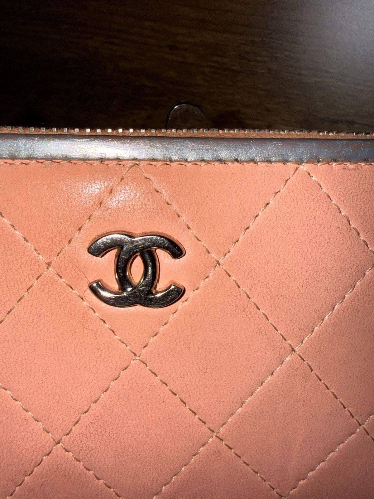 Chanel Quilted Zip Around Wallet Pink Leather With Silver Hardware & Trim